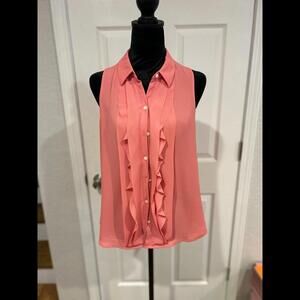 LOFT Pink Ruffle Sleeveless Button Down Blouse Size Small